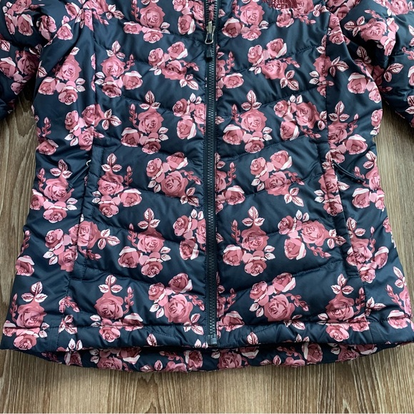 The North Face Womens Down Full Zip Puffer Jacket Floral Print Navy Pink Small - Picture 7 of 16